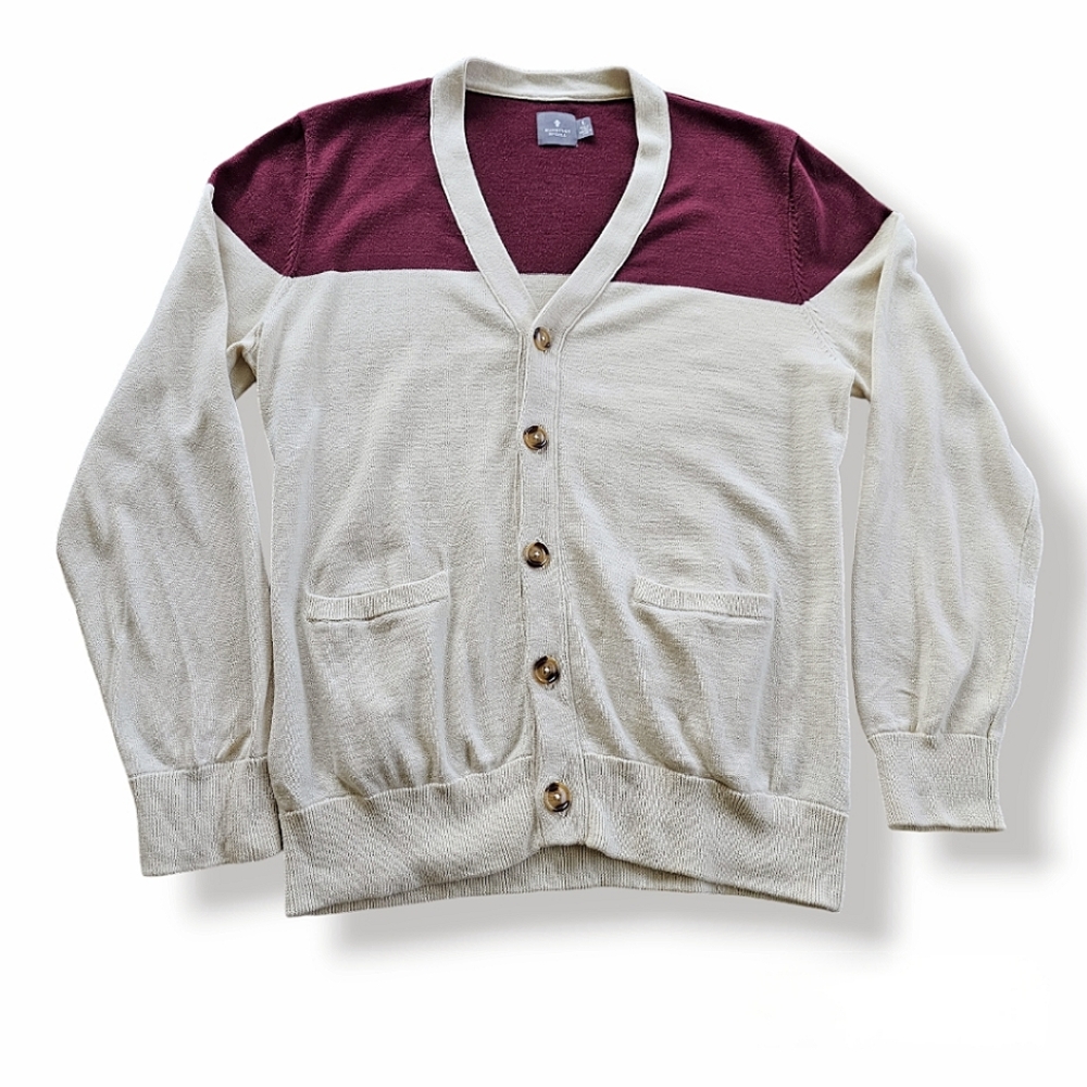 Hawkings McGill Cream & Burgundy Color Block Cardigan - Urban Outfitters